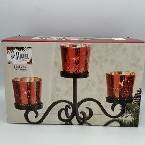 San Miguel Christmas Seasons Centerpiece Metal Three Red Tea Light Candle Holder